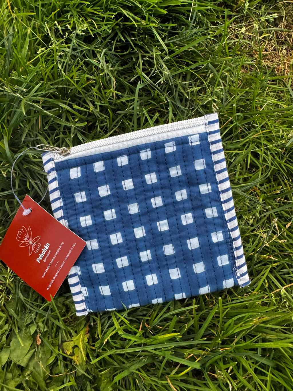 Blue Gingham Coin Pouch