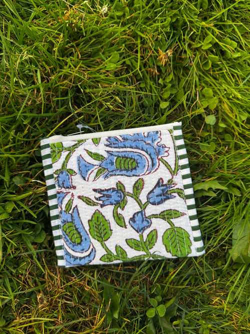 Blue & Green Floral Coin Pouch