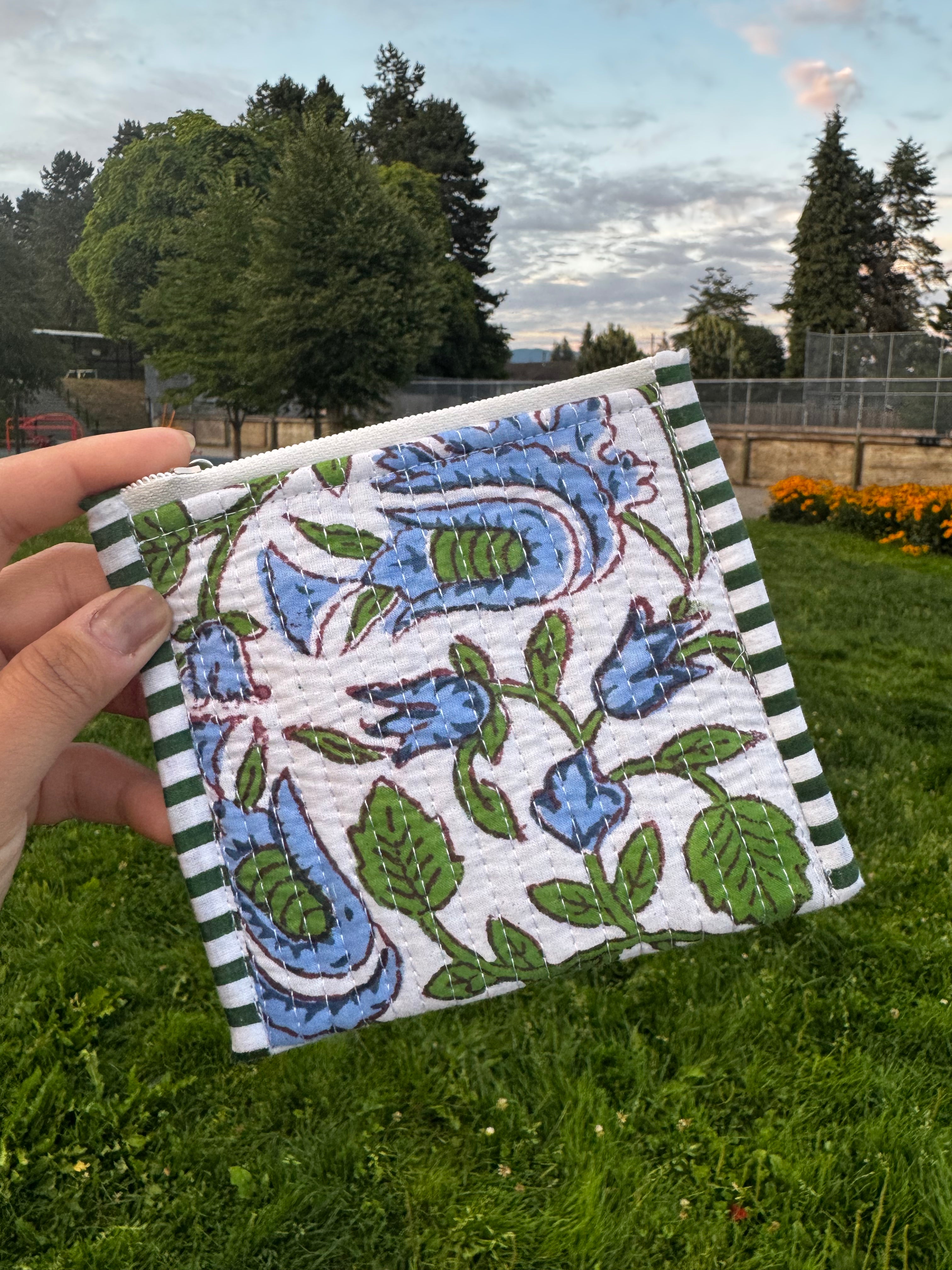 Blue & Green Floral Coin Pouch
