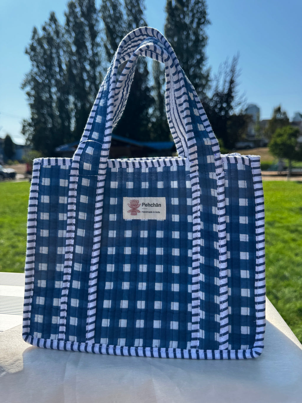 Blue Gingham Mini Tote Bag