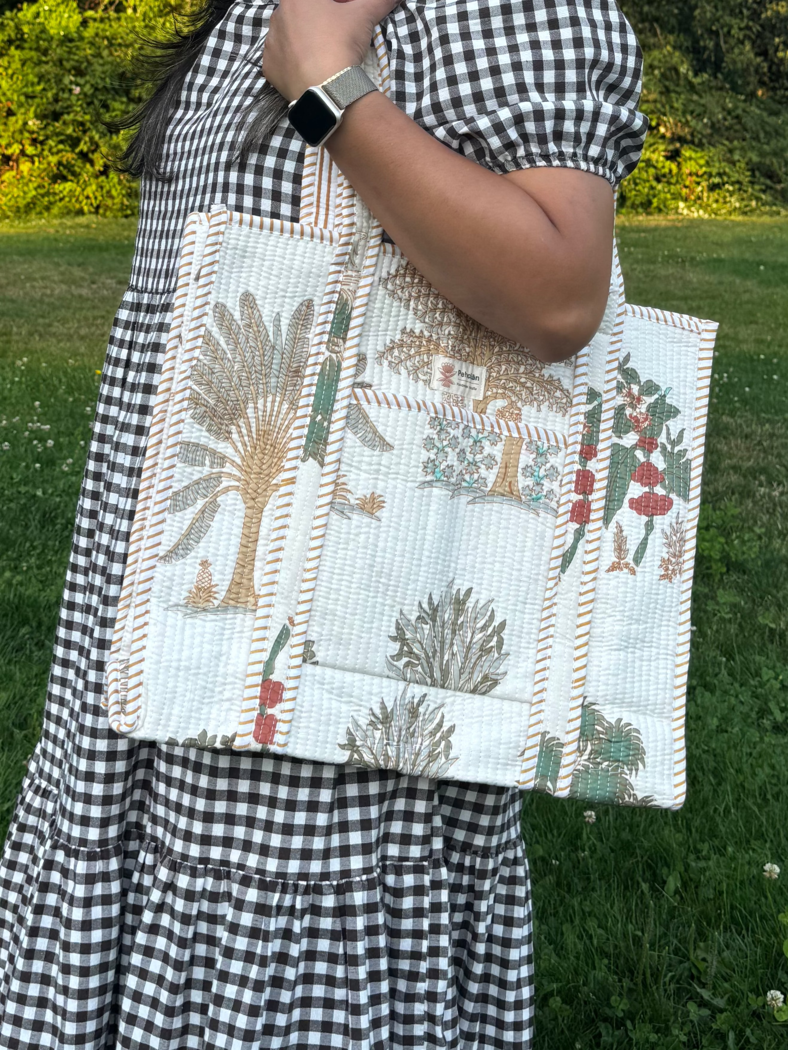 Beige Forest Large Tote Bag