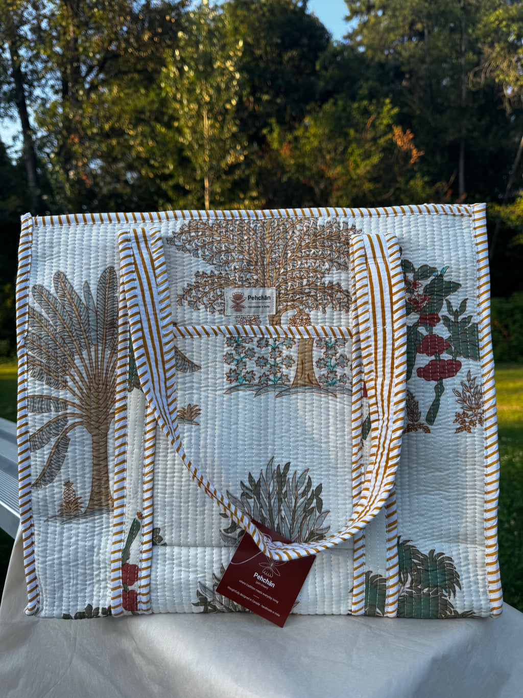 Beige Forest Large Tote Bag