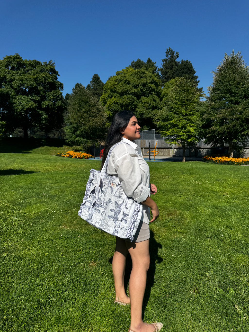 White Forest Large Frill Tote Bag