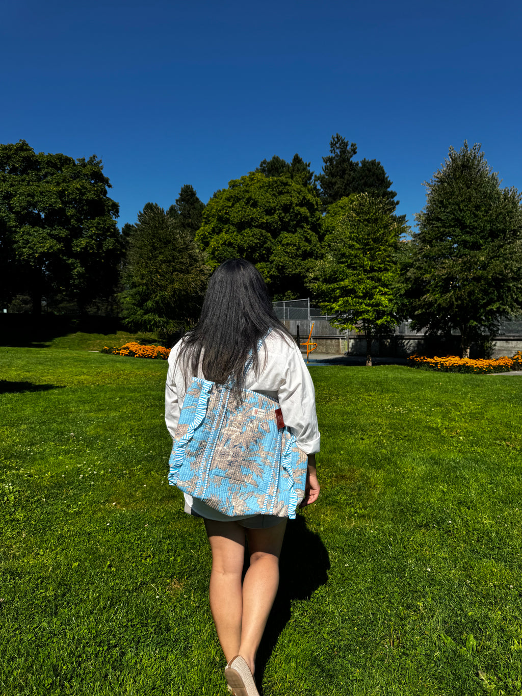 Blue Garden Large Frill Tote Bag
