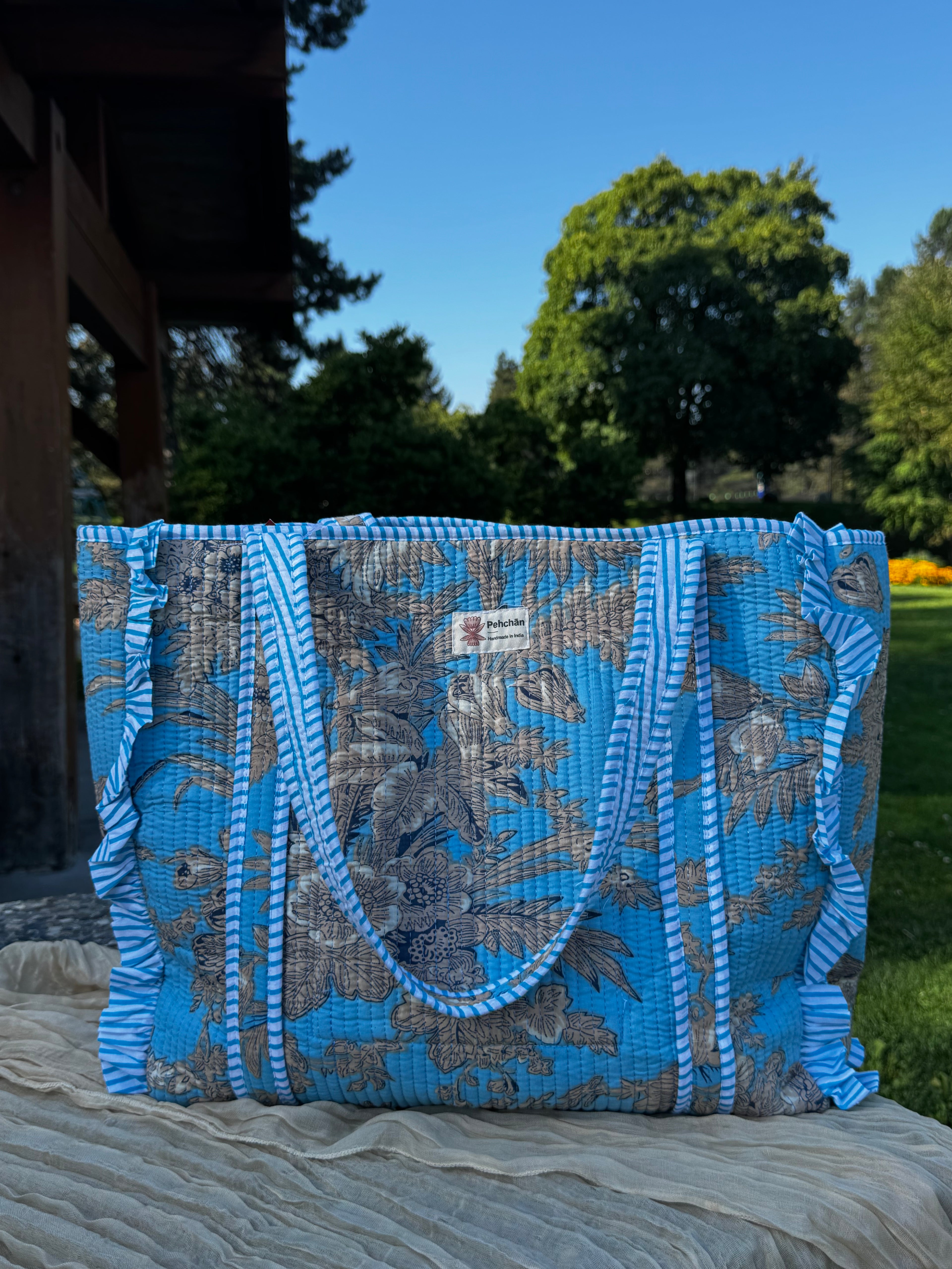 Blue Garden Large Frill Tote Bag