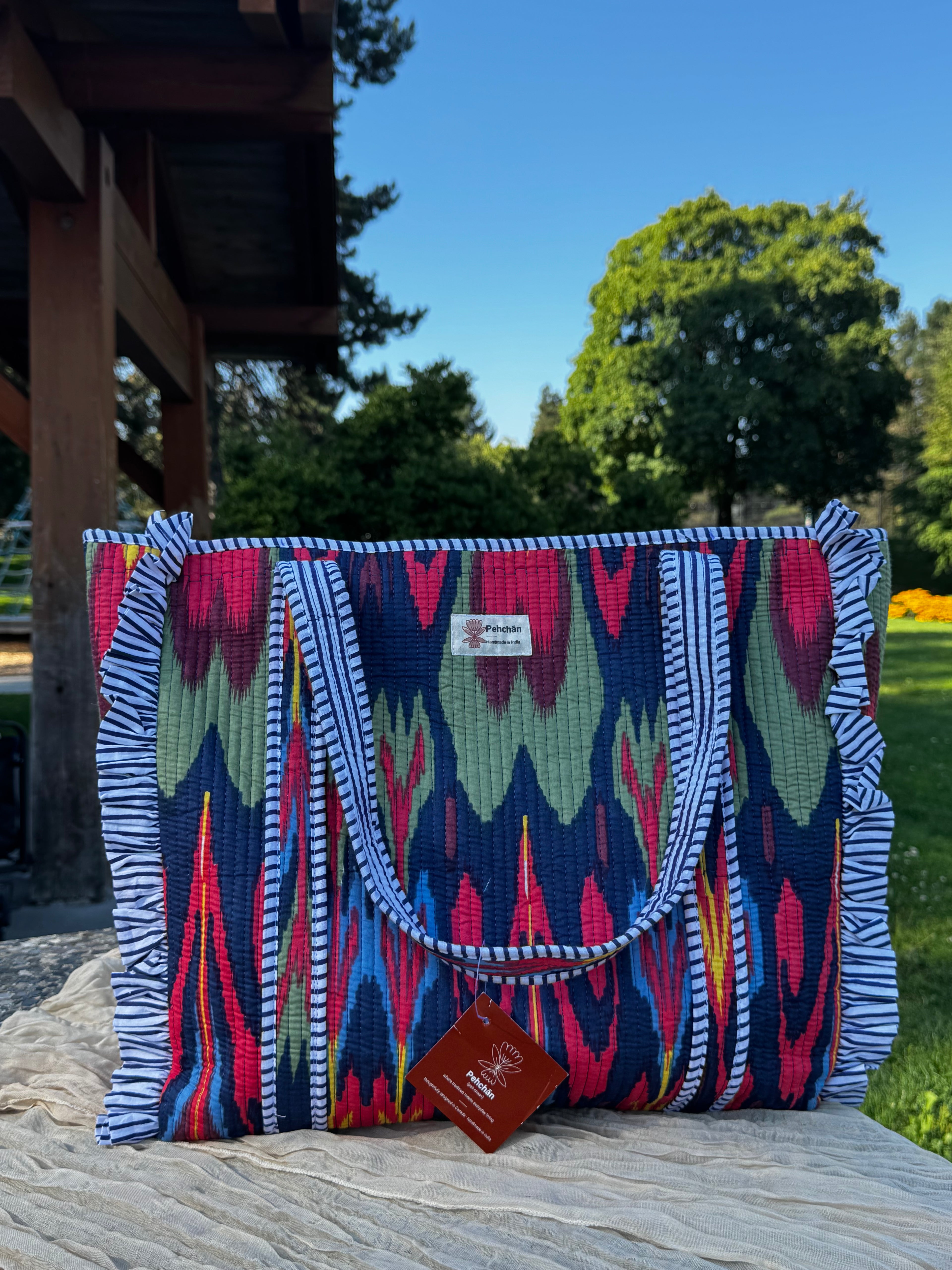 Ikat Large Frill Tote Bag