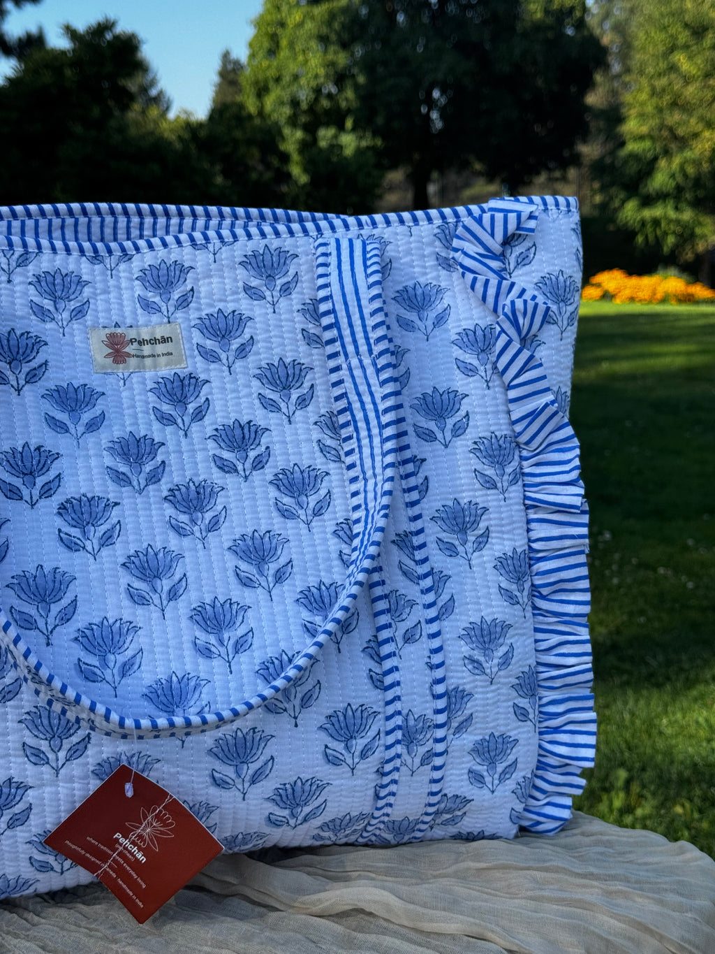 Blue Lotus Large Frill Tote Bag