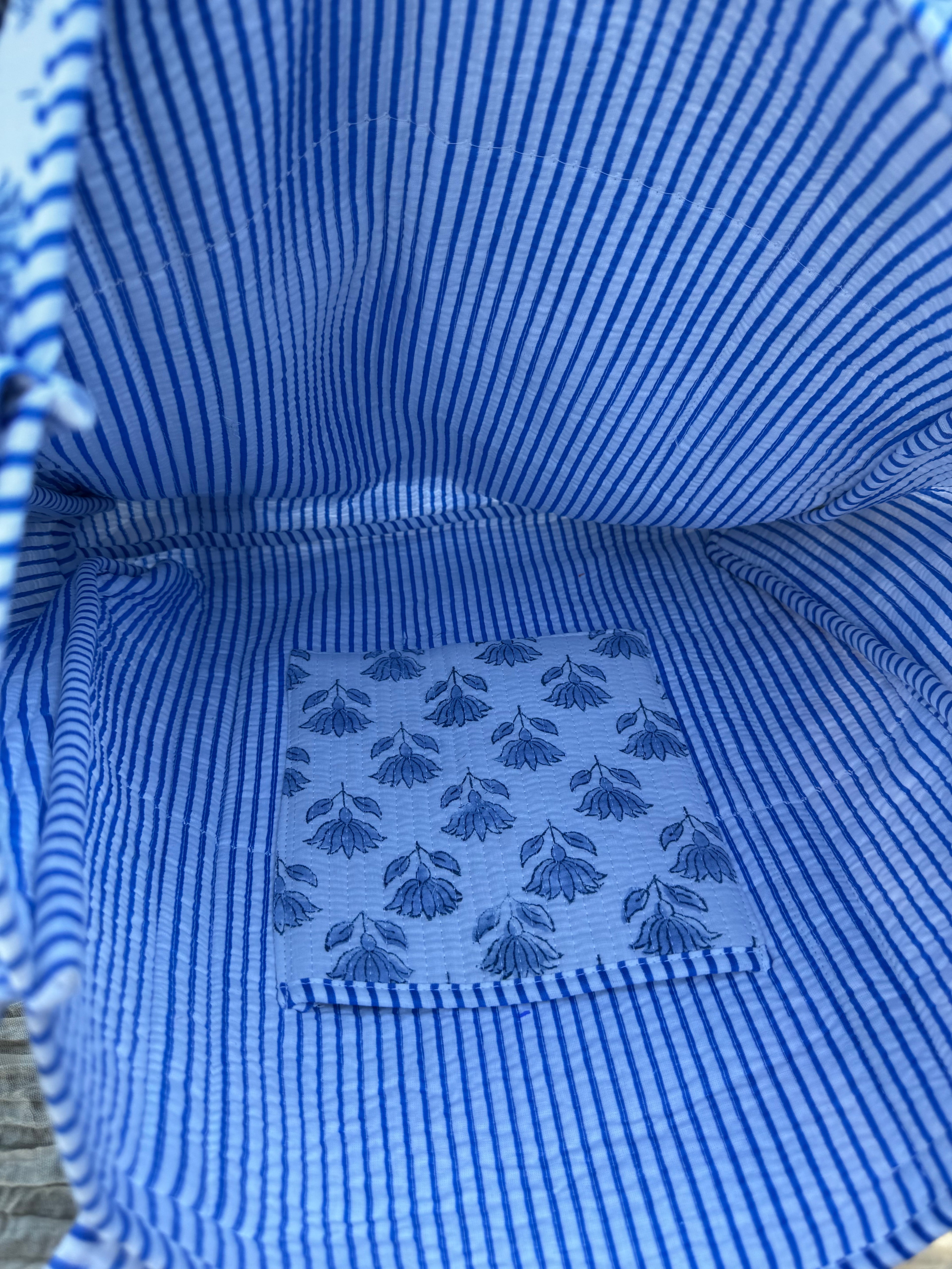 Blue Lotus Large Frill Tote Bag