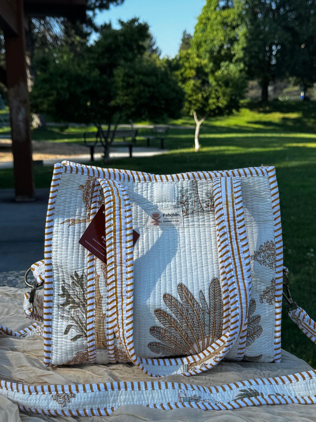 Beige Forest Mid-size Tote Bag
