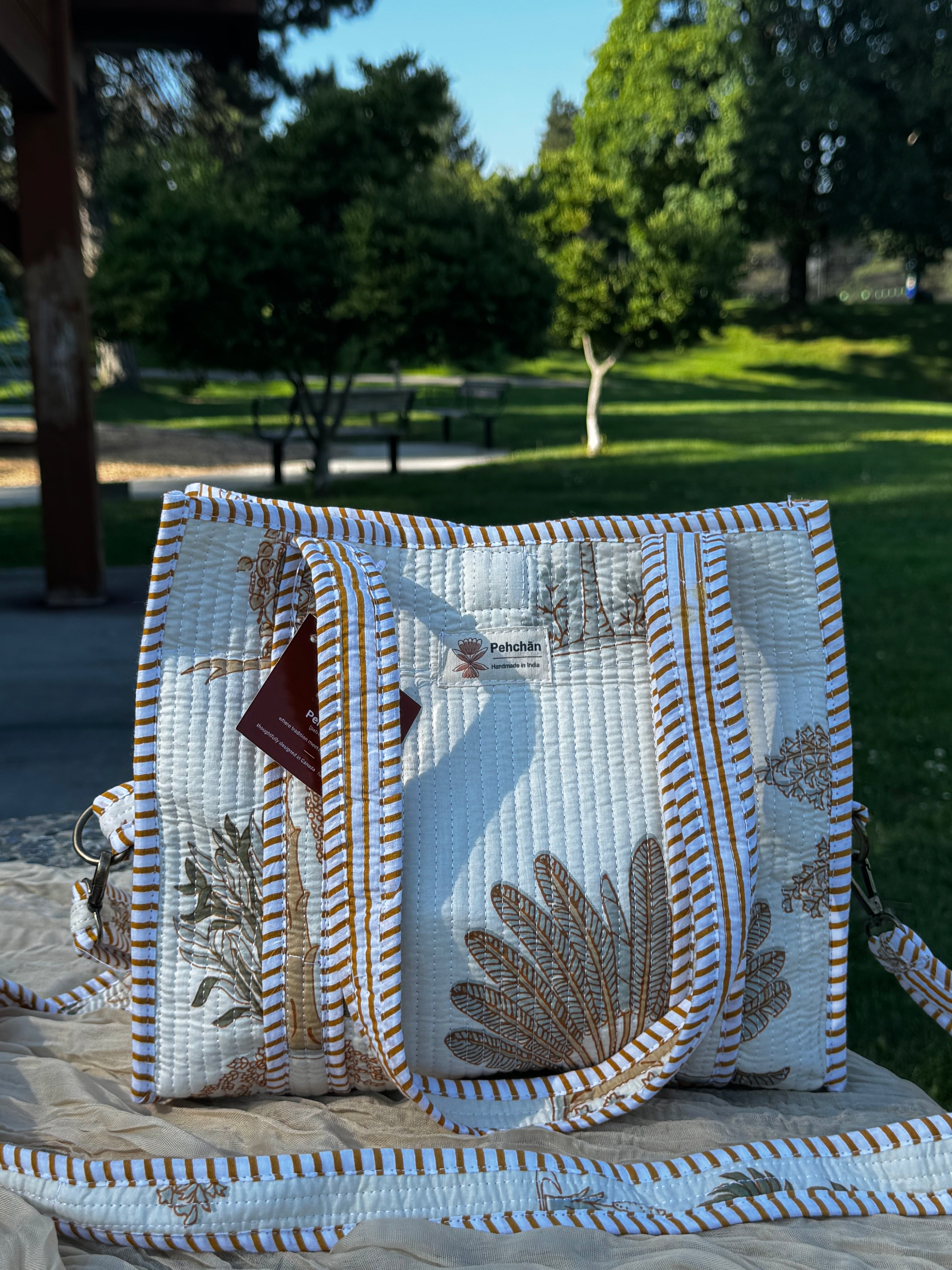 Beige Forest Mid-size Tote Bag